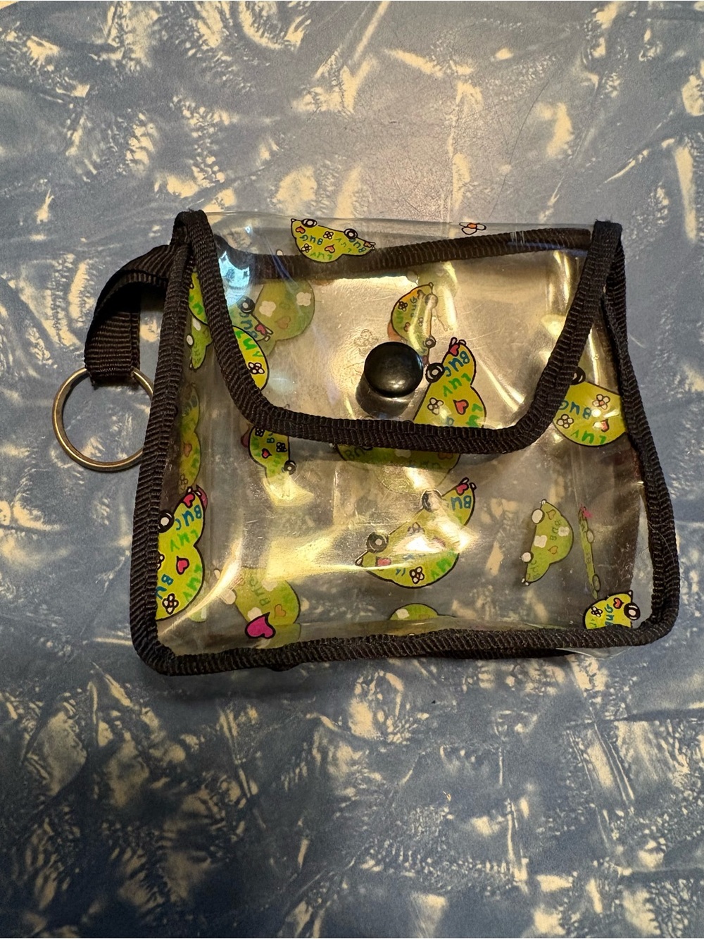 Vintage Y2K Clear Vinyl Coin Purse with Green VW Volkswagen Beetle Bug Print